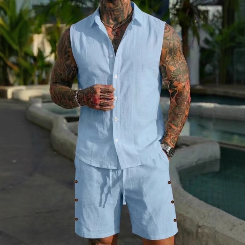 Linen Shirt Summer - Conjunto de 2 Piezas para Hombre,