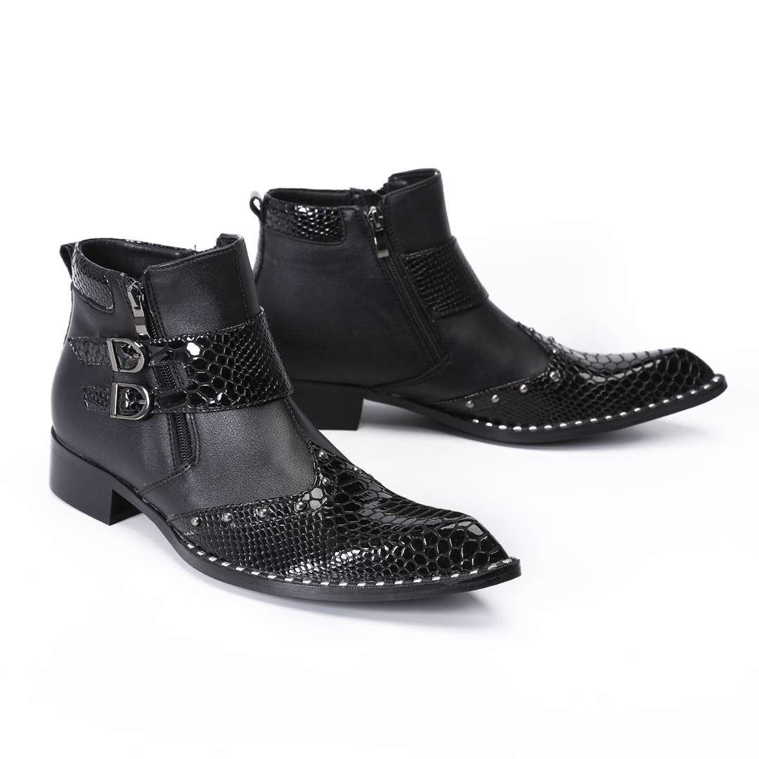 Mens Fashion Dress Shoes - Botas de motociclista de cuero genuino