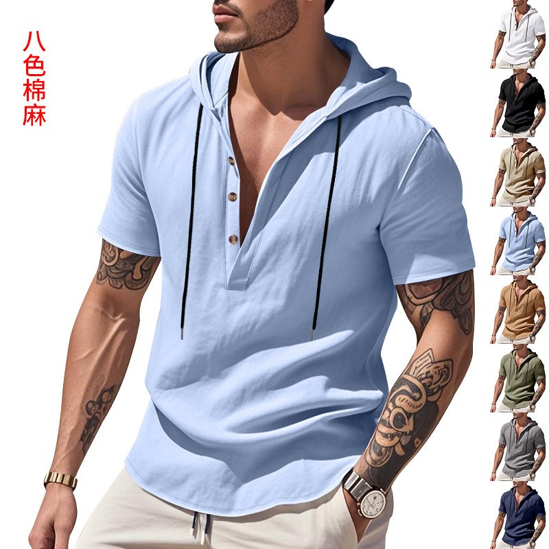 Linen Shirt Summer - Camisa Casual de Lino Azul Claro,