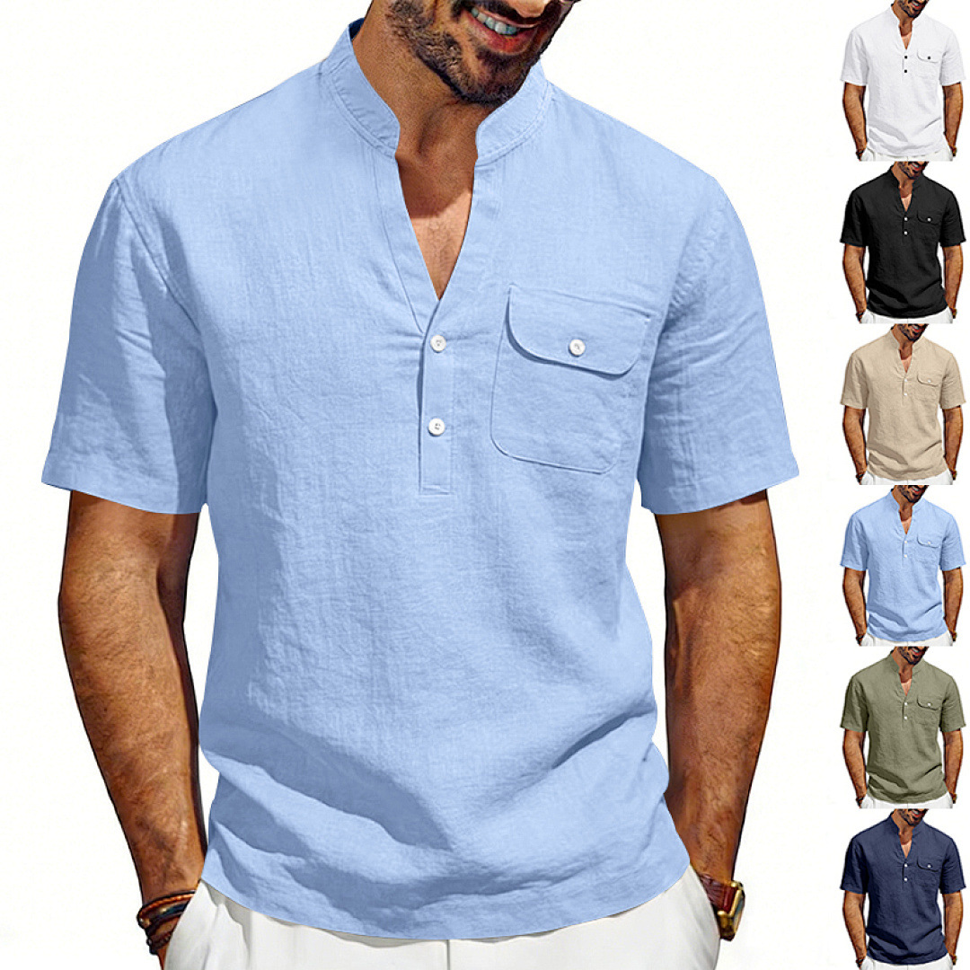 Linen Shirt Summer - Camisa Henley de lino de verano