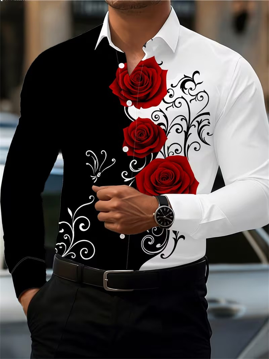 Mens Fashion Wear - Camisa de Manga Larga con Estampado